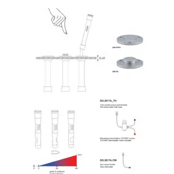 Pop-Up Inbouw Handdouche Thermostaat Kraan Aluminium - 040224 - 1