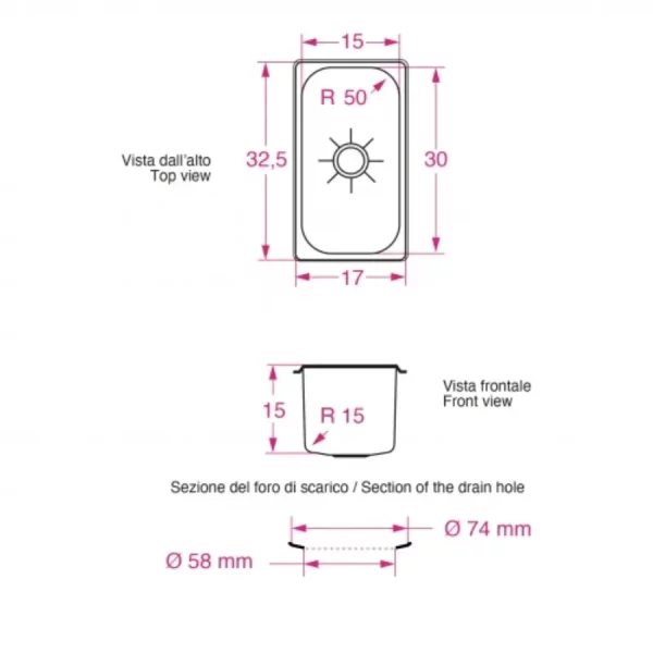 Wasbak Enkel Rvs 30x15x15cm - 04301515 - 3